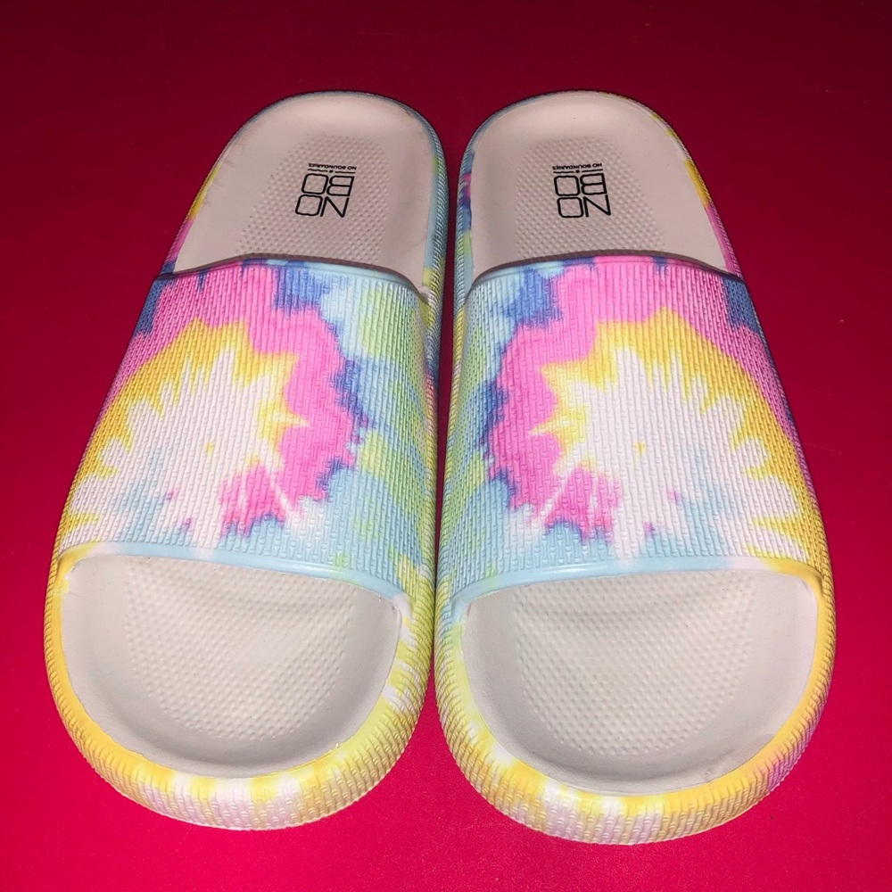 No Boundaries Pink Yellow Slide Sandals Women Light Casual Sturdy Summer Shoes